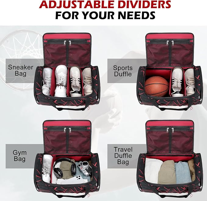 Scothen Sneaker Bag for Travel, Outdoor Sports Gym Bag Shoe Bags for 4 Pairs of Sneakers up to Size 14, Travel Duffel Bags with 3 Adjustable Dividers & Shoulder Strap, Sneakerhead Gift