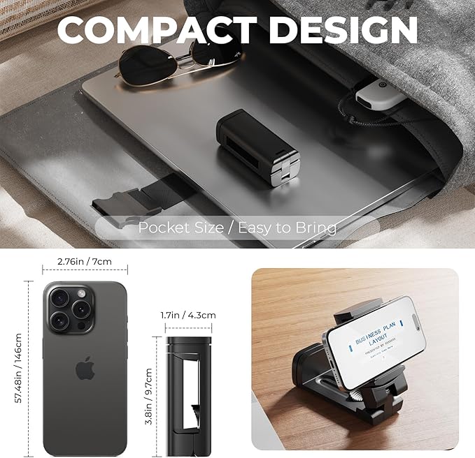 Airplane Phone Holder, Dual 360° Rotation Plane Phone Holder Travel Essentials for Long Flight, Desk, Tray, Compact Cell Phone Mount w/ Durable Automatic Spring Clamp, Phone Gadget for Long Trip, Gym