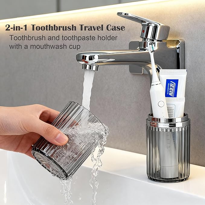 Toothbrush Travel Holder, 2-in-1 Dustproof Toothbrush Travel Case with Rinse Cup, Large Portable Toothbrush and Toothpaste Container for Traveling Camping School Business Trip Bathroom