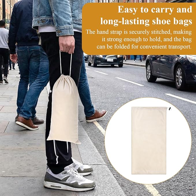 8 PCS Single Shoe Bags for Traveling, 9.1×17.7 Inch Travel Shoe Bags for Packing in Suitcase Velvet with Drawstring Shoes Storage Bag Dust-Proof for Women and Men, Travel and Home Storage-Beige