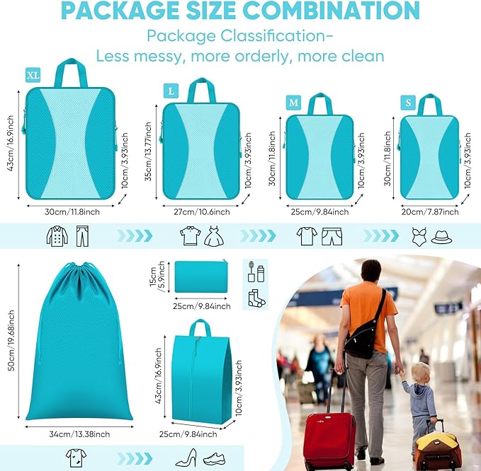 8 Set Compression Packing Cubes for Travel, Packing Cubes Compression Travel Accessories Expandable Packing Organizers for Carry on Luggage Suitcase