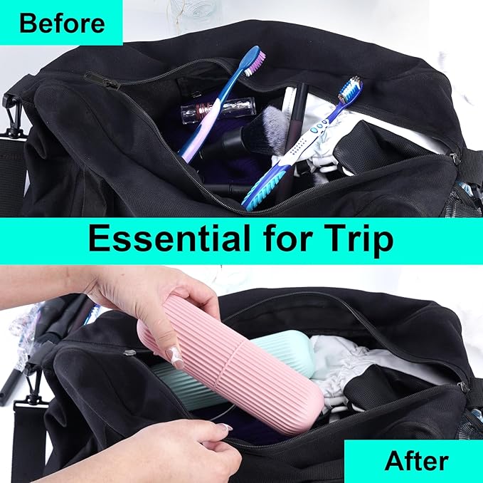 UCEC Travel Toothbrush Case, Toothbrush Holder Travel, Toothbrush Case for Traveling, Camping, Home, School, Business, Bathroom, 7.7" x 2.36" x 2.36" for Soft Toothbrush Up To 7.4 inch (Green, Pink)