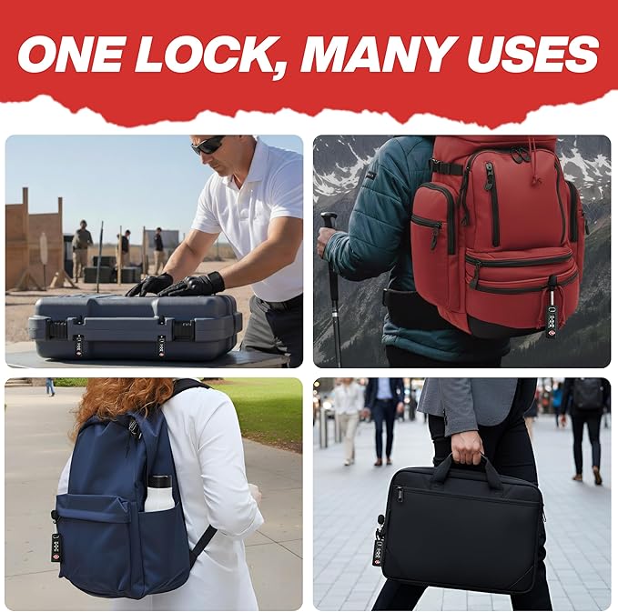 TSA Approved 3-Digit Combination Luggage Lock – Heavy Duty Alloy Body Zipper Lock for Travel, Suitcase, Backpack & Gun Case - Black