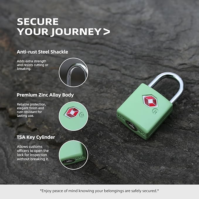 TSA Locks for Luggage, Luggage Locks TSA Approved 4 Pack for International Travel Essentials, Small Padlock with Key, Mini Padlock for Bag, Suitcase, Backpack, Purse Zipper, Case, Drawer