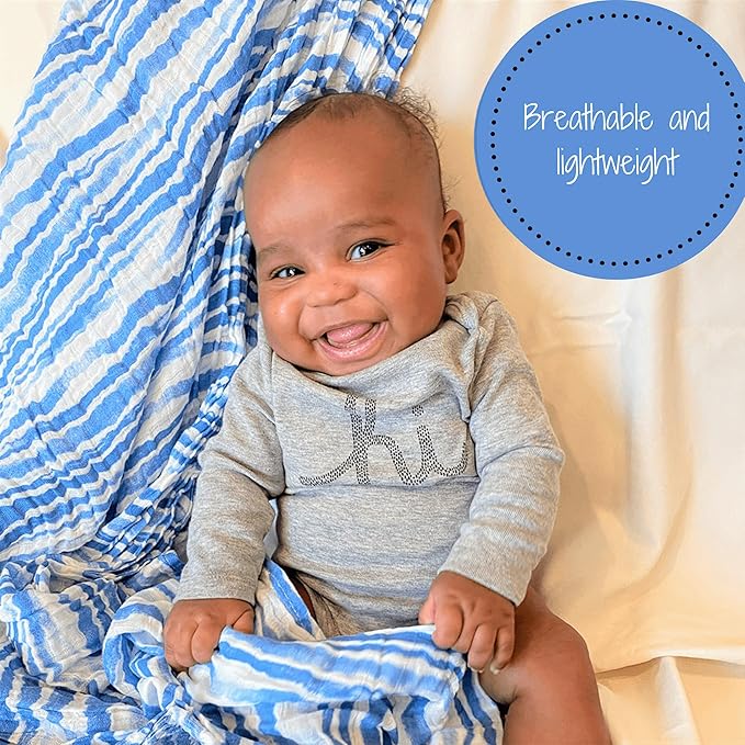 LollyBanks Muslin Swaddle Blanket, 100% Muslin Cotton Soft Blanket for Boys, 47 X 47 Inches Baby Boy Receiving Blankets, Soft and Cozy Swaddle Wrap for Baby, Registry (Ocean Theme Print)