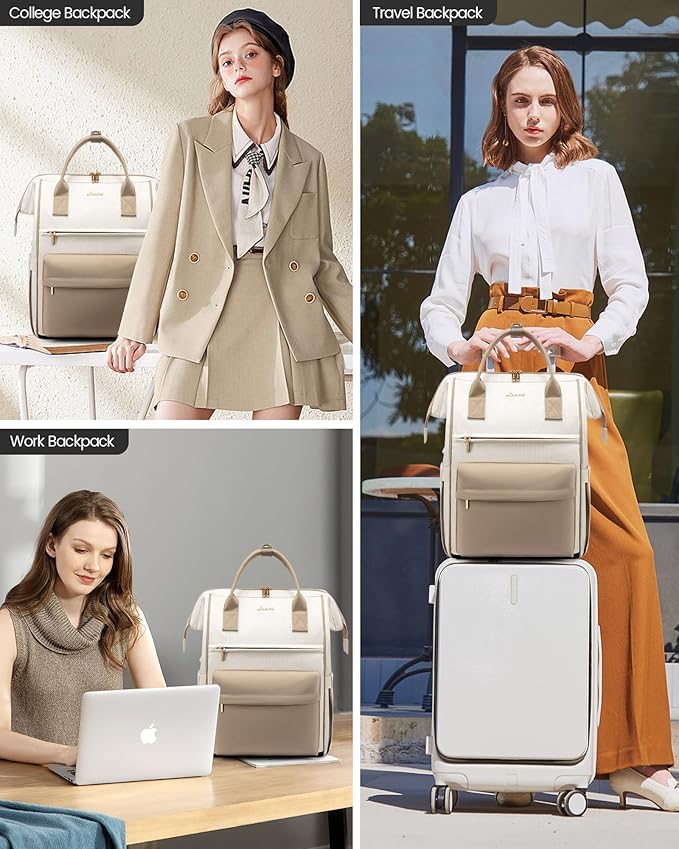 LOVEOVOOK 17.3 Inch Laptop Backpack for Women, Large Capacity Travel Backpack with USB Charging Port, Waterproof Work Backpack for Business, College, Nursing & Airline Travel,Beige