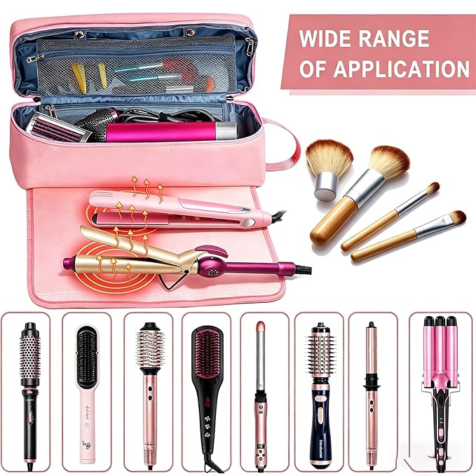 Hair Tools Travel Bag with Heat Resistant Pad, Double-Layer Travel Carrying Case for Straightener, Curling Iron, Hair Dryer, Portable Organizer