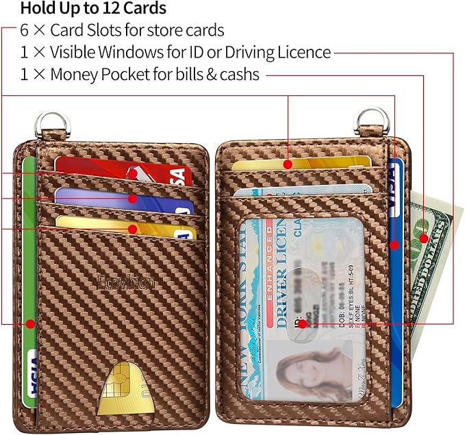 EcoVision Slim Minimalist Front Pocket Wallet, RFID Blocking Credit Card Holder Wallet with Detachable D-Shackle for Men Women