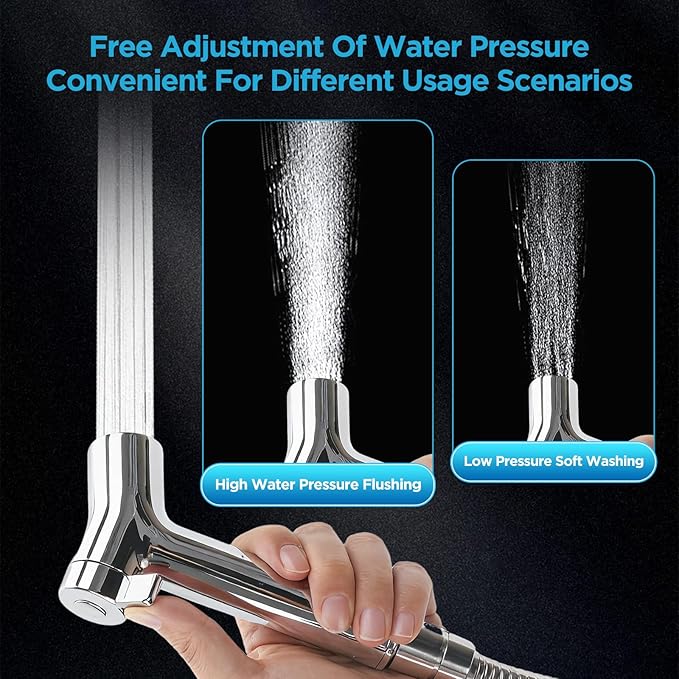 Handheld Bidet Sprayer for Toilet, Adjustable Pressure Feminine Wash - Stainless Steel Easy Install Hand Held Shattaf Spray Hose with Shut-Off Valve, Perfect as Diaper Sprayer, Postpartum Care