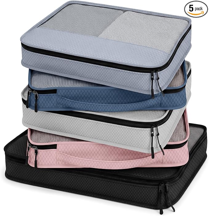 5 Pcs Packing Cubes for Suitcase Large Travel Cubes Carry on Luggage Organizer Bags for Clothes Accessories(Mixed,Morandi)