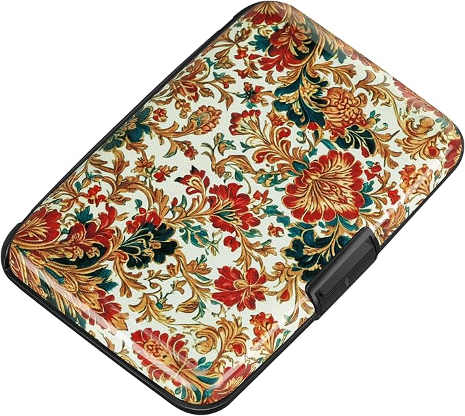 ELFISH Mini RFID Aluminum Wallet Credit Cards Holder Business Card Case Metal ID Case for Men Women(Carpet Pattern)