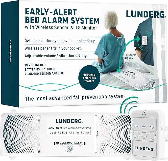 Lunderg Wireless Early Alert Bed Alarm System for Elderly - Alerts Caregivers Before They Get Up, No in-Room Alarm to Frighten Your Loved One, Fall Prevention for Dementia Care, Trusted US Company