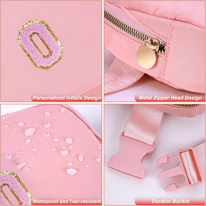 Uygafly Personalized Belt Bag for Women Girls - Fashion Mini Waist Packs with Adjustable Strap - Trendy Travel Fanny Pack Crossbody Bags with Initial Letter - Teen Gifts | Peach,O