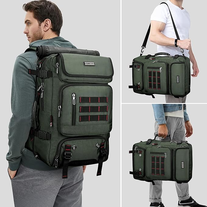 WITZMAN Carry on Travel Backpack for Men Women Airline Approved Convertible Nylon Duffle Backpack Luggage Bag (B682 Army Green)