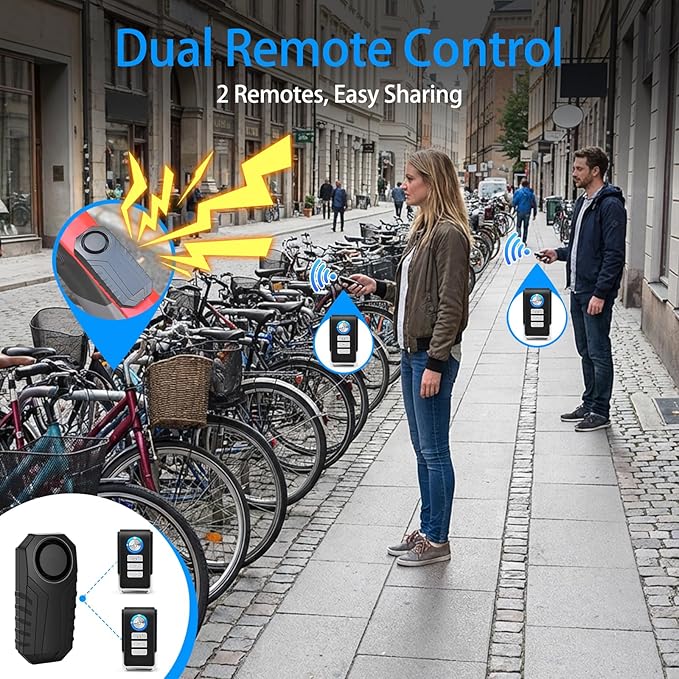 USUPERINK Bike Alarm with 2Remotes, Bike Anti Theft Alarm, Alarms for Ebikes, 113dB Loud Waterproof Wireless Anti-Theft Vibration Motorcycle Bicycle Vehicle Security System