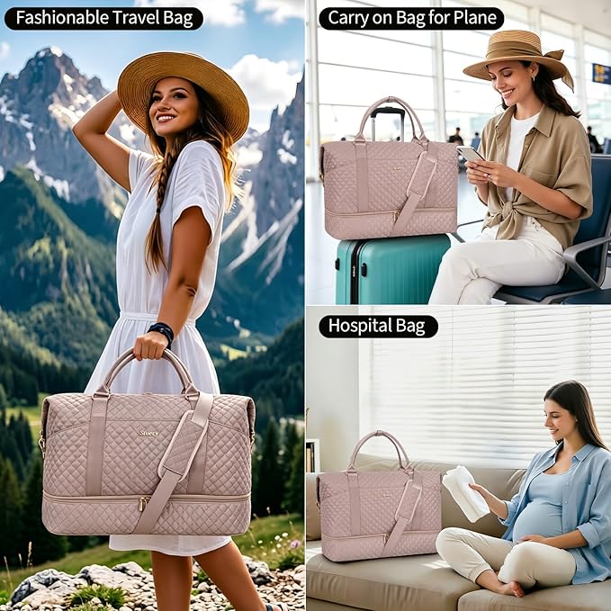 Weekender Bag, Large Travel Duffel Bag for Women, Carry on Overnight Bag with Shoe Compartment and Toiletry Bags