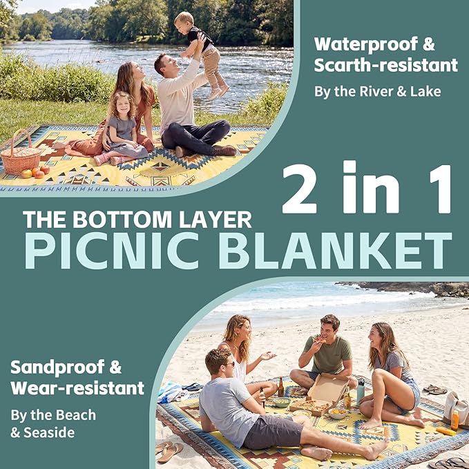 2 in 1 Extra Large Camping Blanket Outdoor Picnic Yoga Mat Lightweight Car Essential Roadtrip Gadget Rv Accessories Glamping Tent Gear Must Haves Hiking Stuff Backpacking Necessities Women Beach Gift