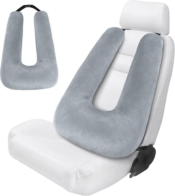 Car Pillow for Kids,Car Pillow for Sleeping, Travel Pillow for Kids with Adjustable Strap – Road Trip Pillow for Kid and Adults, Head and Neck Support, Car Travel Essentials, Grey