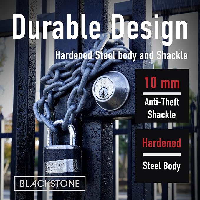 Blackstone Anti-Theft Loud 130db Alarm Padlock Weather Proof Heavy Duty Multi Purpose (10mm Shackle)