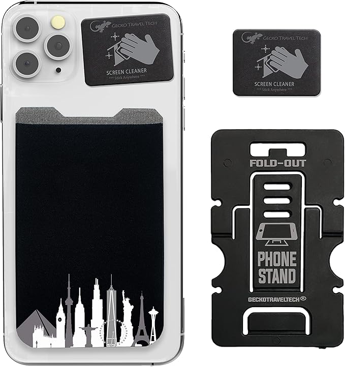 Phone Wallet - Adhesive Card Holder - Cell Phone Pouch - Stick on Lycra Pocket by Gecko - Carry Credit Cards and Cash