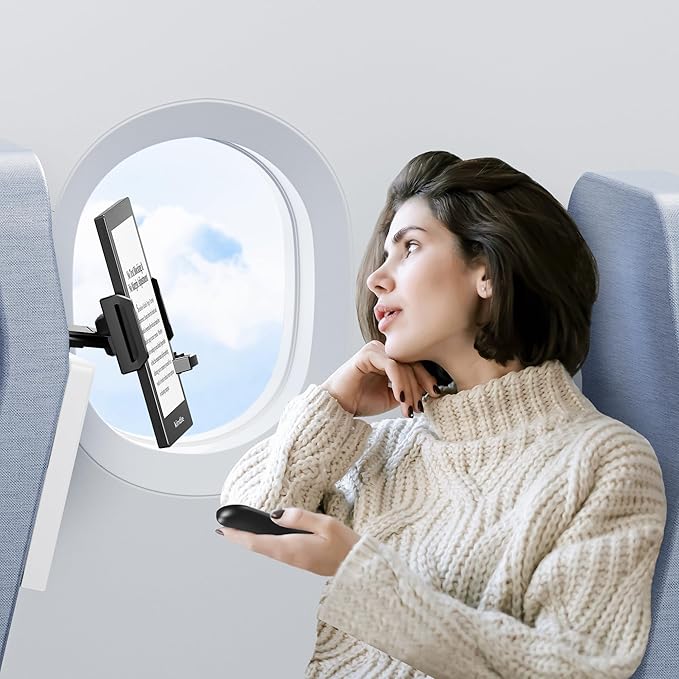 Tablet Holder Mount for Kindle Reading in Airplane or Table with Page Turner Remote, Travel Essential Handsfree Tablet Stand for Flying, Wireless Page Turner and Holder Arm Fits 5.9″–9.8″ Devices