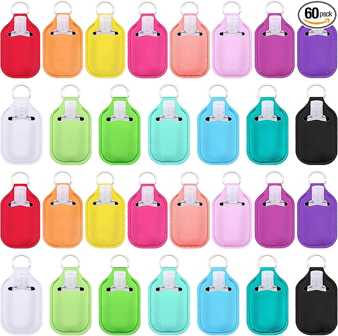 Duufin 60 Pieces Hand Sanitizer Keychain Holders Empty Travel Bottles Set Including 30 Pieces Reusable Clear Bottles and 30 Pieces Hand Sanitizer Holder for Backpack and Purse