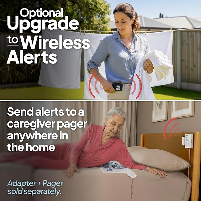 Smart Caregiver Bed Alarm for Elderly Adults – Fall Prevention System with 10"x30" Weight-Sensing Bed Pad – Automatically Alerts Caregiver When They Get Up