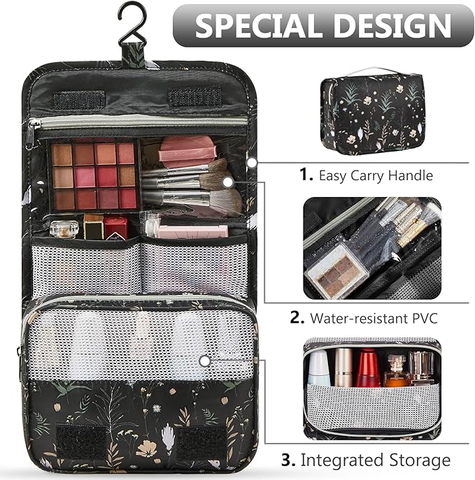 8 Set Packing Cubes for Travel, Gifts for Women Mom,Anti-Tearing Suitcase Organizer for Luggage with Shoe & Hanging Toiletry Bag,OlarHike Vacation Essentials & Accessories for Cruise Ship,Black Flower