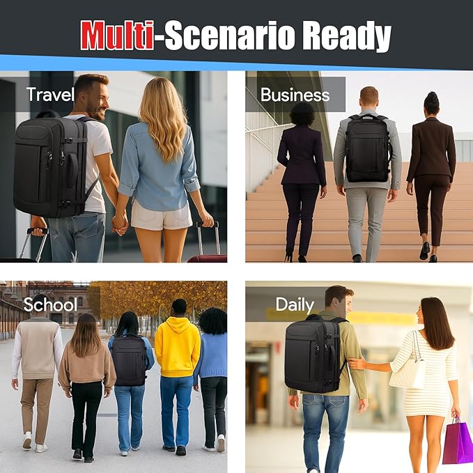 Extra Large Travel Backpack with LifetimeWarranty, Expandable Carry On Backpack with Waterproof Wet Pocket for Men Women, Anti-Theft TSA Flight Approved 18 Inch Laptop Duffel Bag for Travel, Black