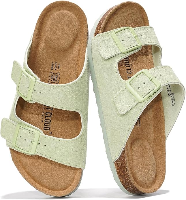 Project Cloud 100% Genuine Leather Flat Sandals For Women 2026 Cork Footbed Womens Sandals with Memory Foam and arch support Vacation Essentials Slides for Women Footwear (Venita)
