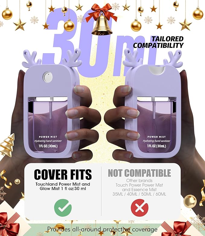 Sonnorel 1 Pack Elk Silicone Case Compatible with Touchland Hand Sanitizer Spray (Fit for 1 FL OZ/30 mL Ver), Portable keychain, Small Bell, Cute Deer Antlers (Purple)