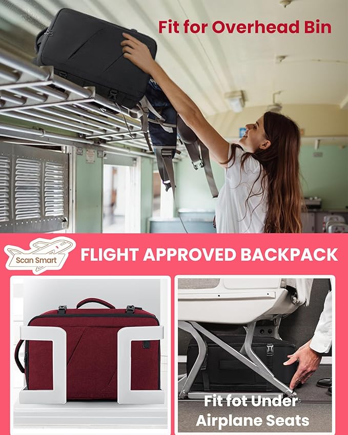 LOVEVOOK Travel Carry on Backpack, Large 40L Personal Item Travel Bag for Men & Women Flight Approved with 3 Packing Cubes, Suitcase Water Resistant Luggage Daypack Business Weekender Bag,Wine Red