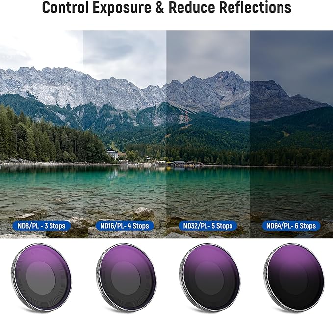 NEEWER ND/PL Filter Set Compatible with DJI Osmo Action 4/Action 5 Pro (4 Pack), Screw OnND8/PL+ND16/PL+ND32/PL+ND64/PL Filter Kit Action Camera Accessories Multicoated HD Optical Glass , FL-A14