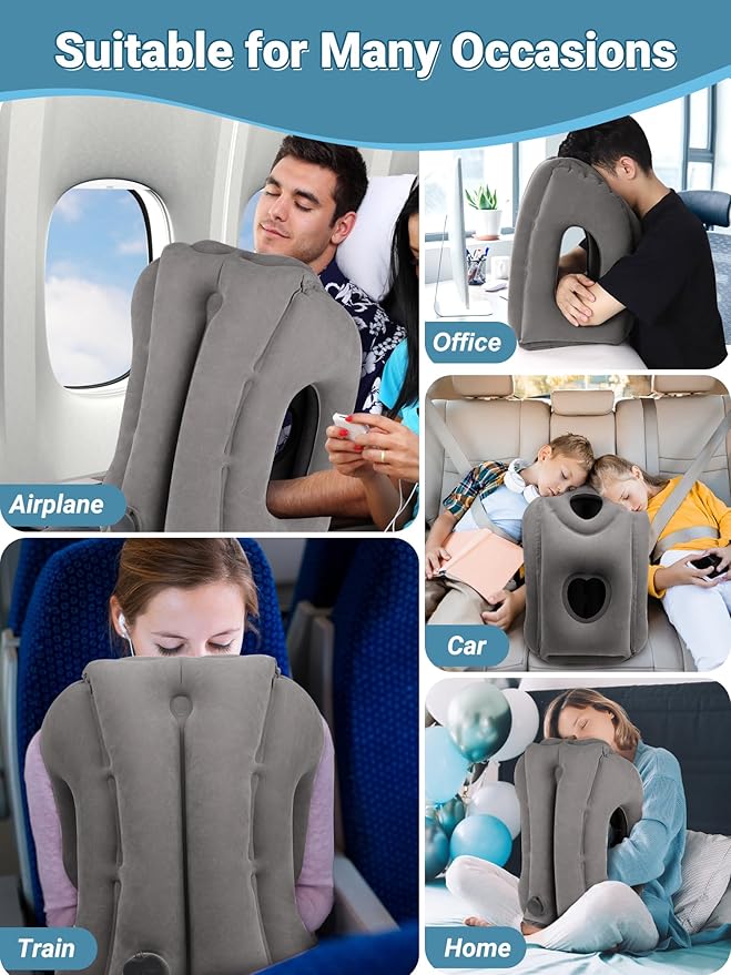 Maliton Inflatable Travel Pillow for Airplane Comfortable Sleeping to Relieve Neck and Shoulder Pain,Support Head Inflatable Pillow for Long Flights, Used for Airplanes,Cars,Trains(Dark Grey)
