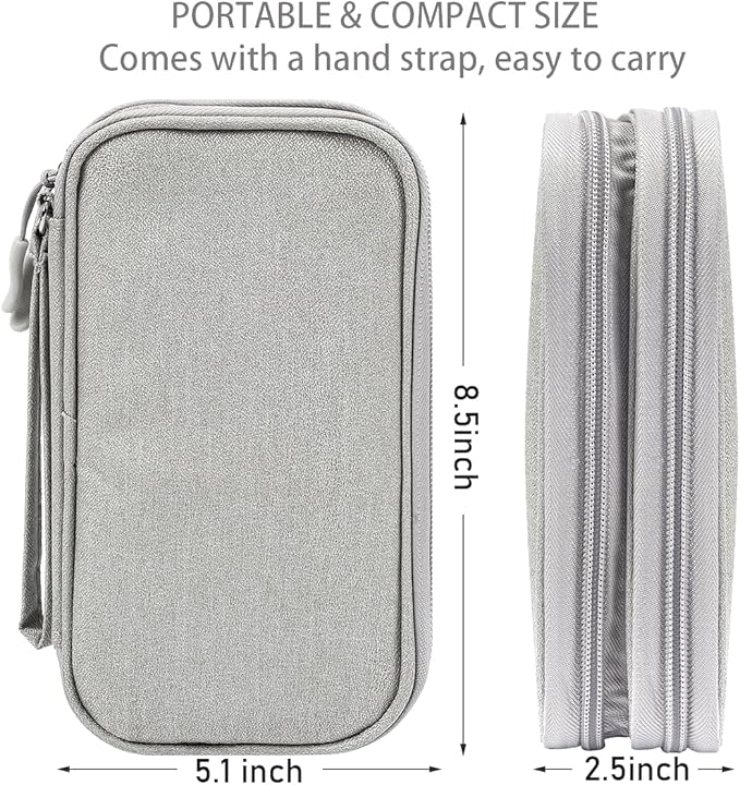 CAAORDKSO Travel Organizer Pouch Electronic Accessories Carry Case Portable Waterproof Double Layers Storage Bag for Cable, Cord, Charger, Phone, Power Bank, Earphone, Hard Drive (Light Grey, Large)