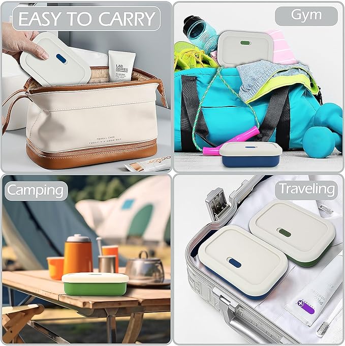 AIDIMMING Silicone Enhanced Leak Proof Travel Soap Case, Vented Shampoo Bar Holder, Large Bar Soap Box with Lid Portable Soap Dish with Draining Layer (Offwhite& Green)