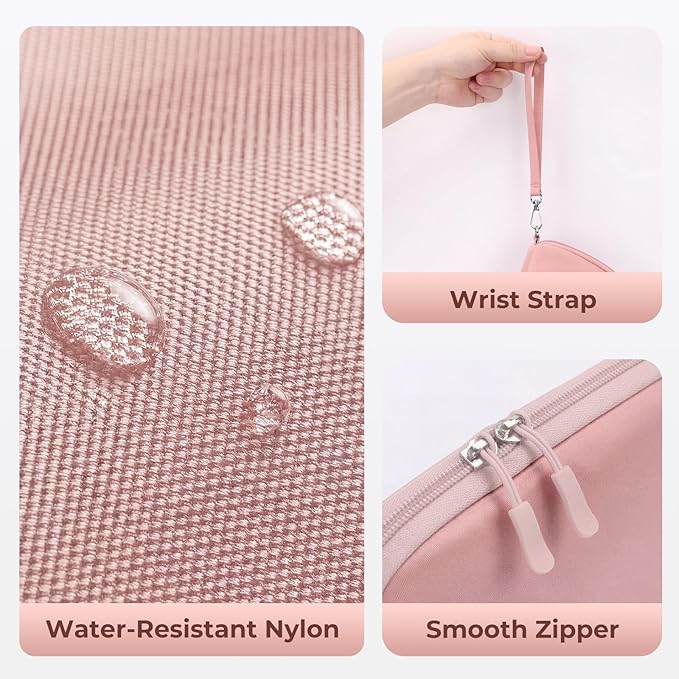 FYY Travel Cable Organizer - 8 Compartments Lightweight Water Resistant Tech Pouch with Wrist Strap, Portable Electronic Accessories Case for Cord Charger Storage for Travel Home Office, Pink (Large)