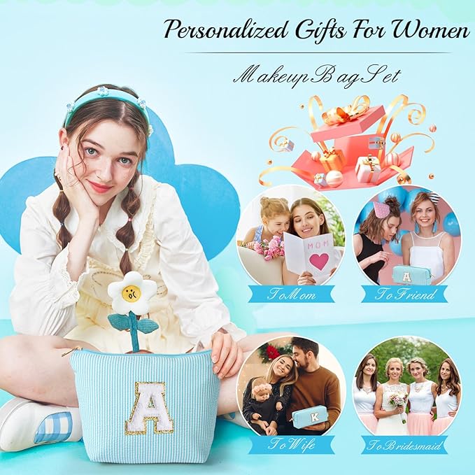YOOLIFE Cute Travel Makeup Bag - Sweet 16 & Birthday Gifts, Monogram Makeup Bag, Large Cosmetic Bag for Women