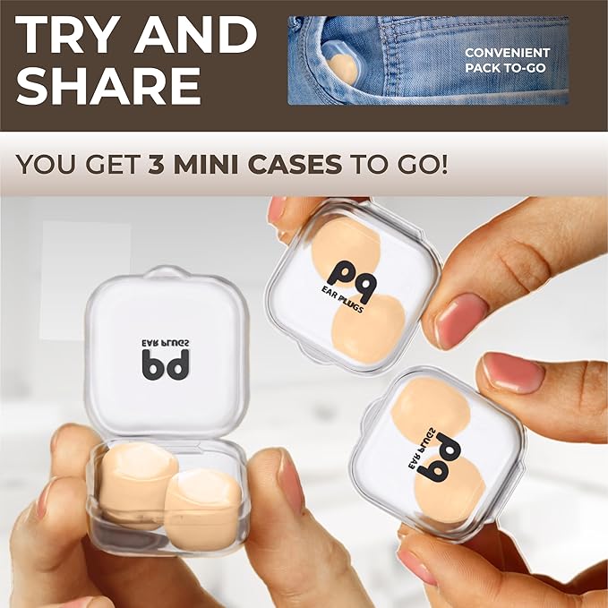 PQ Wax Ear Plugs for Sleep - 6 Silicone Wax Earplugs for Sleeping and Swimming - Gel Ear Plugs for Noise Cancelling, Ear Protection - Sleeping Earplugs with Sound Blocking 32 Db (6-Pillows). Beige