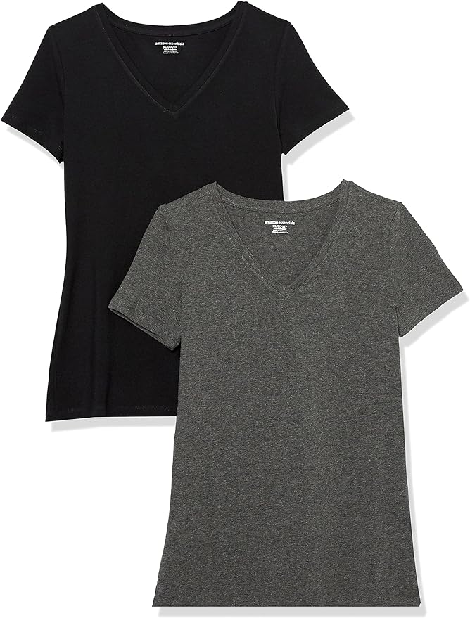 Amazon Essentials Women's Regular-Fit Short-Sleeve T-Shirt (Crewneck and V-Neck Options), Multipacks