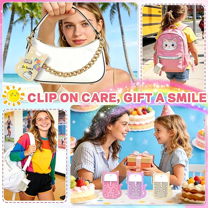 Cat Silicone Case for Touchland Hand Sanitizer Spray, Hand Sanitizer Holder Keychain with 4 Cute Charms for Touch Land Mist 1FL. OZ