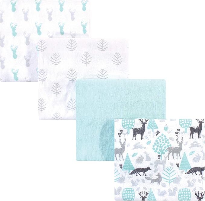 Hudson Baby Unisex Baby Cotton Flannel Receiving Blankets, Linocut Woodland, One Size