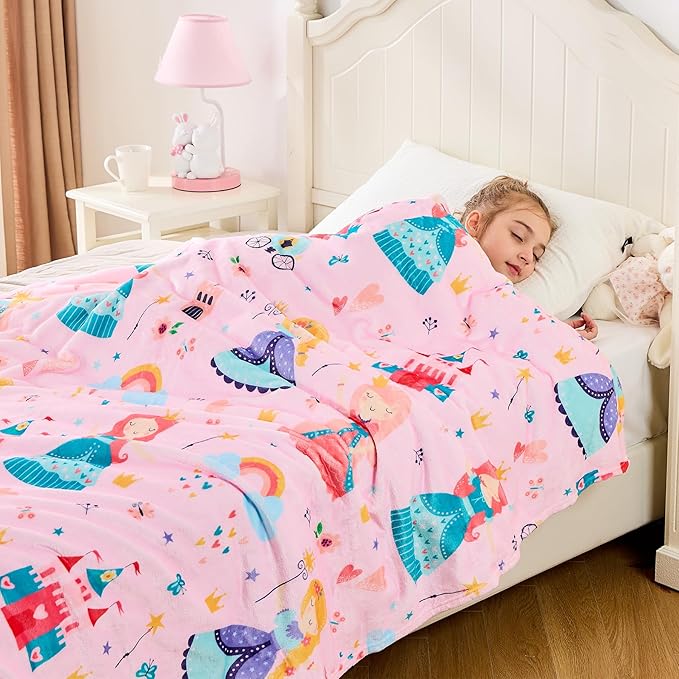 Wajade Kids Pink Princess Blanket for Girls Soft Fleece Blanket for Couch Sofa Bedroom Princess Fairy Tales Castle Throw Blanket for Kids Teens 60"x80"