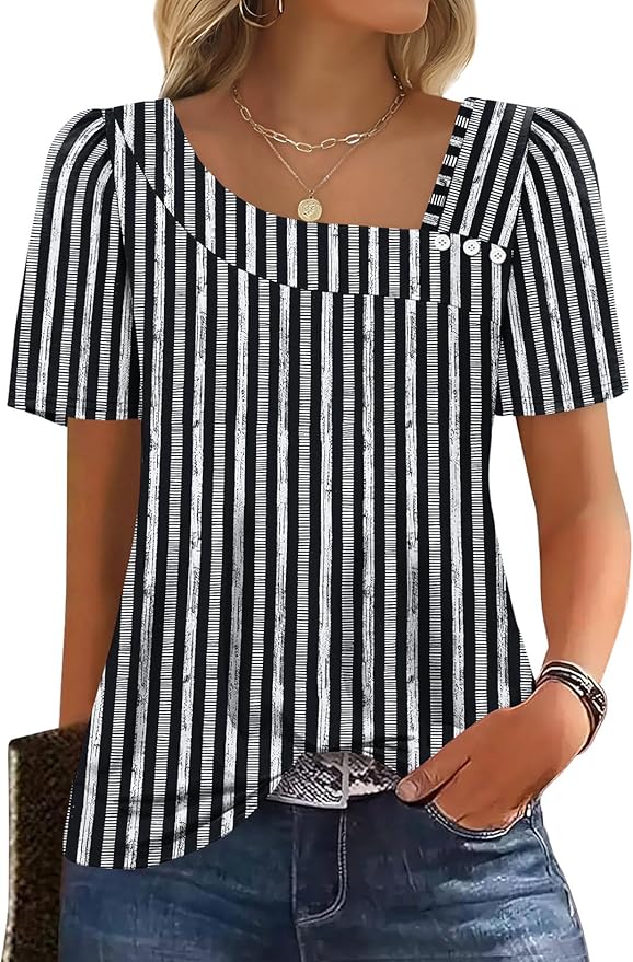 WIHOLL Womens Summer Tops Short Sleeve Shirts Square Neck Spring Outfits 2026 Fashion Clothing Blouses