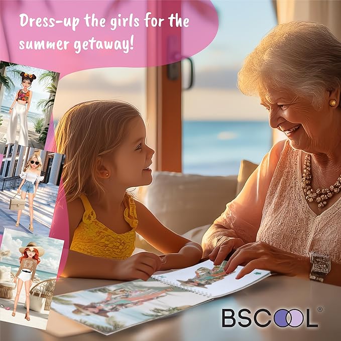 BSCOOL Sticker Dress Up Summer Holiday Theme - Sticker Activity Book for Kids. Learn Girls Fashion Design with Stickers and Guides for Kids 5 and Up. Dress Up Games