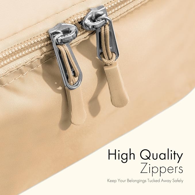 (Not Made In China) Packing Cubes For Travel, Luggage and Suitcase Organizer Bags, Carry On and Backpack Space Savers, Lightweight Waterproof Nylon, 8pc Set Beige