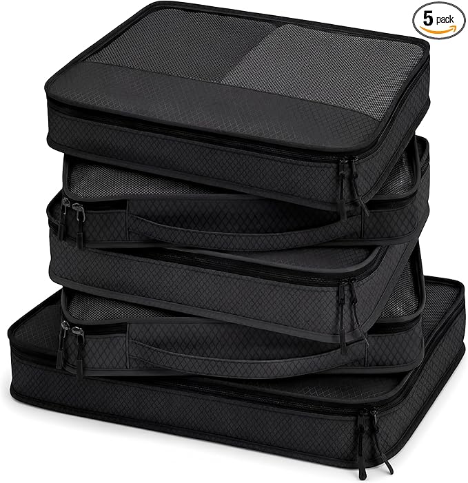5 Pcs Packing Cubes for Suitcase Large Travel Cubes Carry on Luggage Organizer Bags for Clothes Accessories(Mixed,Black)