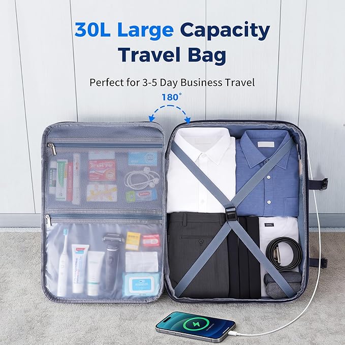 ECOHUB 17" Travel Backpack for Men United Airlines Personal Item Travel Bag TSA Friendly Business Computer Bag with USB Charging Port & Wet Compartment,Blue