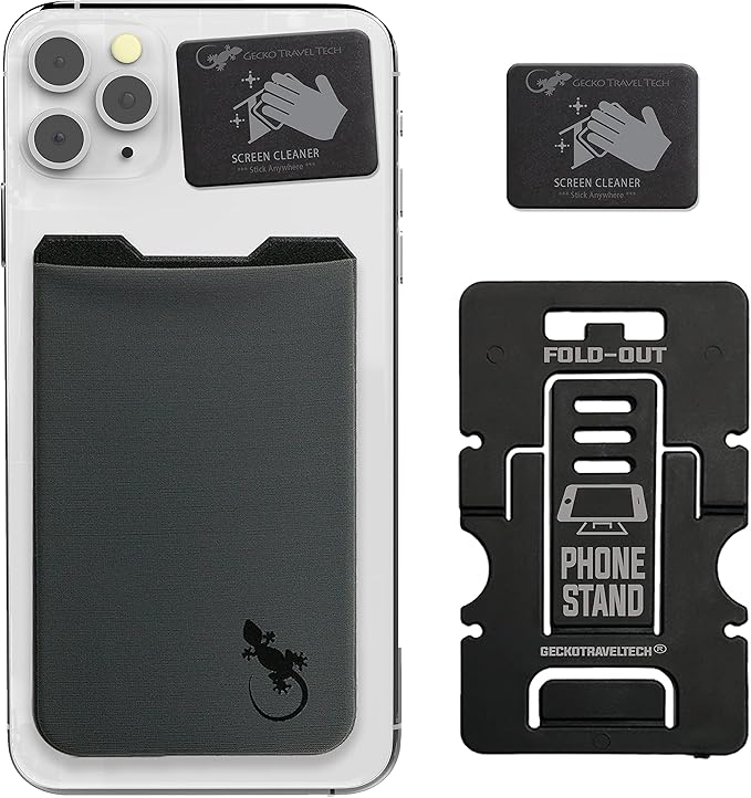 Phone Wallet - Adhesive Card Holder - Cell Phone Pouch - Stick on Lycra Pocket by Gecko - Carry Credit Cards and Cash