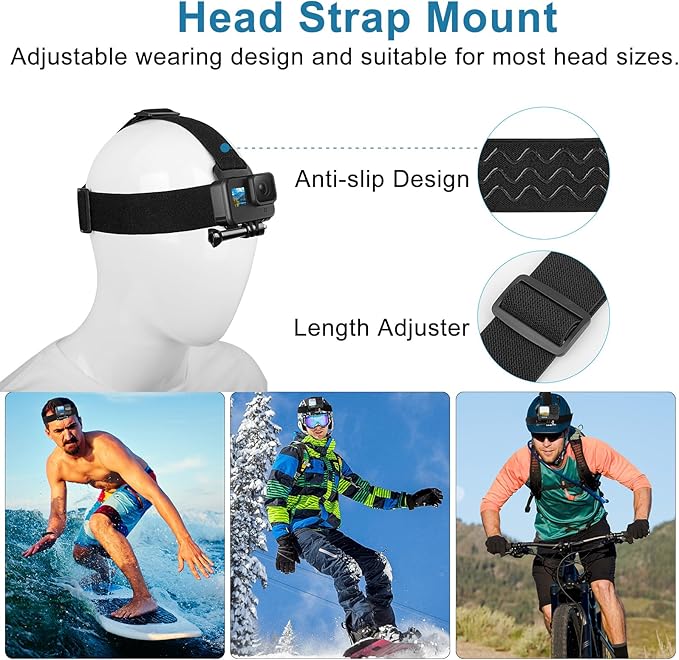 Chest Mount Harness, 4 in 1 Accessories Kit Compatible for Gopro Hero 13/12/11/10/9/8/7/6/5/4/3,Head Strap Mount,360°Rotation Wrist Strap Mount,Backpack Clip Holder,Adjustable Action Camera Mount Set